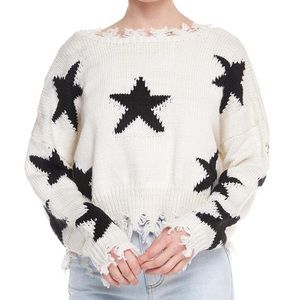 fringe star print sweater